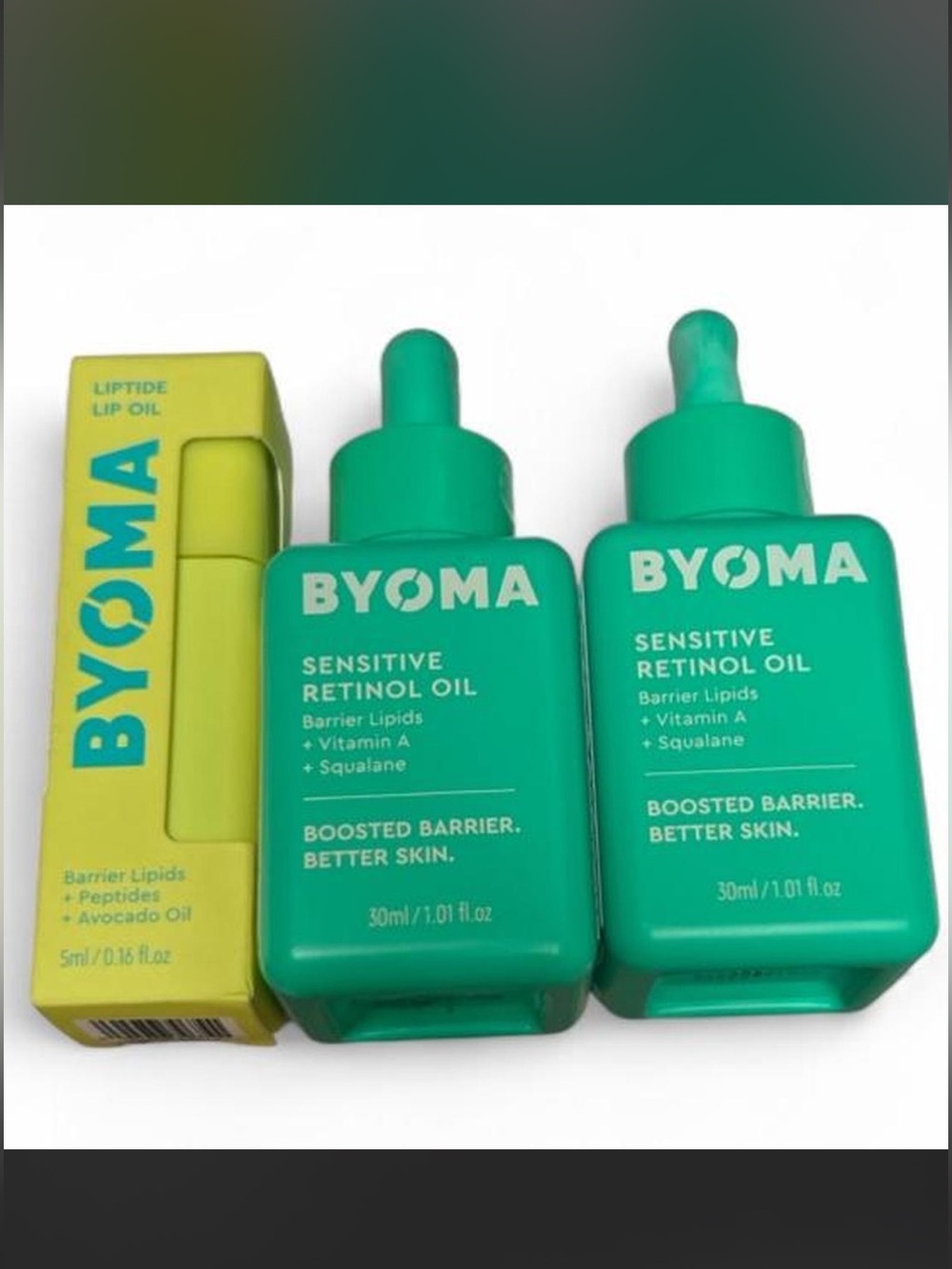 New BYOMA liptide lip oil & 2 sensitive retinol oil.